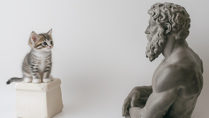 Fototapeta premium Kitten and Statue Still Life Composition