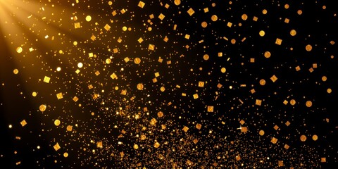 Fototapeta premium Dramatic falling gold confetti overlay with varying sizes and shapes