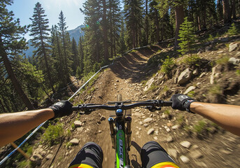 Mountain Biking POV Downhill Trail Through Forest