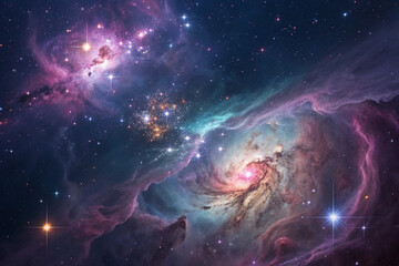 Fototapeta premium Abstract space background - Glowing Deep Space Nebula with Stars and Cosmic Dust