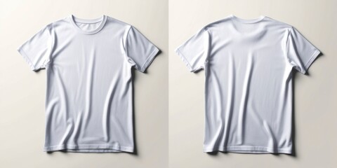 photorealistic image of a plain white t-shirt, showcasing both the front and back sides on a subtle