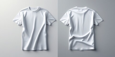 photorealistic image of a plain white t-shirt, showcasing both the front and back sides on a subtle