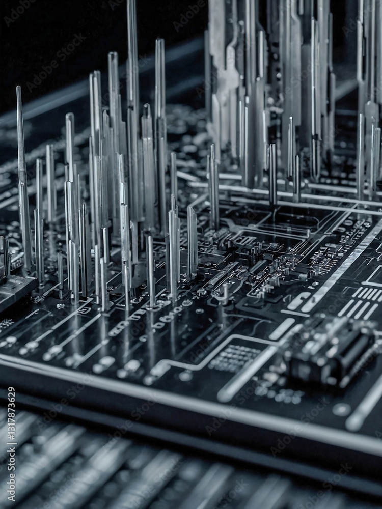 Poster abstract representation of technological learning in monochrome tones.