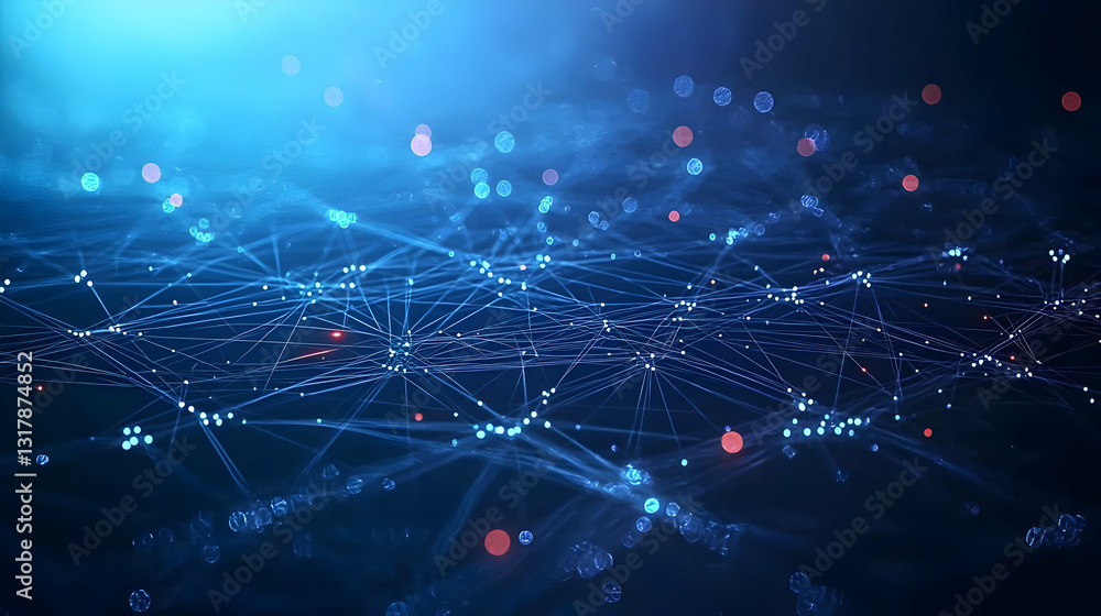 Aufkleber dark blue futuristic technology background with glowing particles lines and geometric shapes network