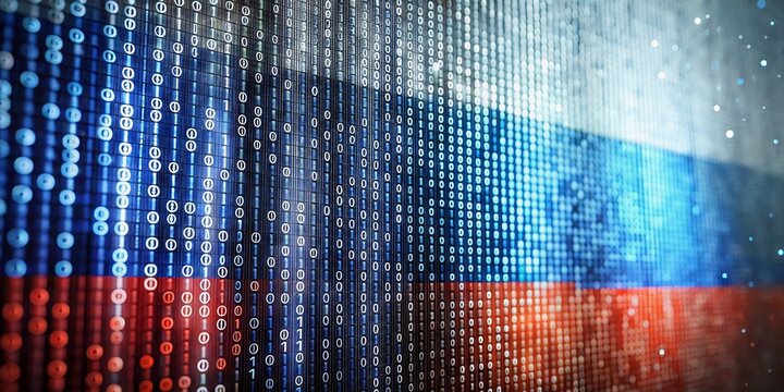 Russian Data Protection: Binary Code and National Flag, Cybersecurity Concept
