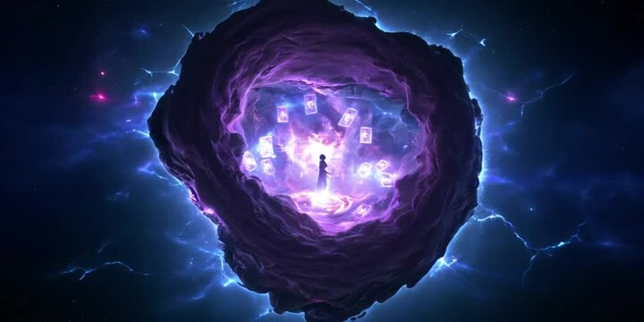 Cosmic Tarot Reading with Astrology, Numerology, and Esoteric Symbolism in a Mystical Celestial Setting
