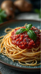 A close-up of  a  rich spaghetti marinara, glistening with seasoning, highlighting its vibrant red and golden textures. generative ai