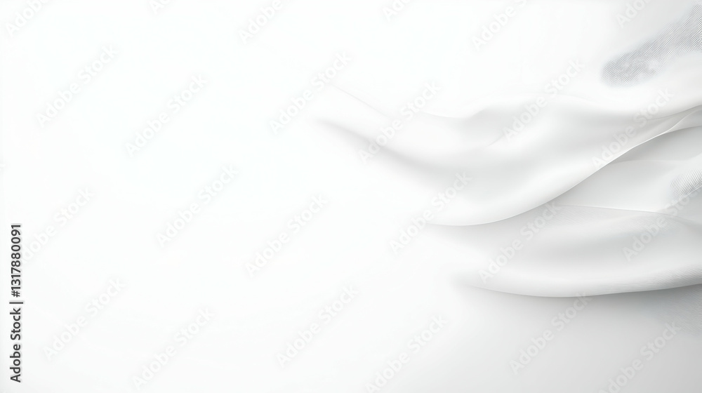 Poster flowing white fabric drapery with soft folds and subtle shadows in bright empty space background for