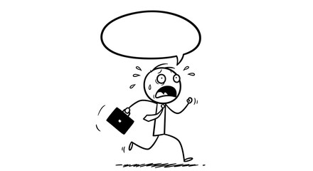 Running Stick Figure with Briefcase Panicking Due to Speech Bubble
