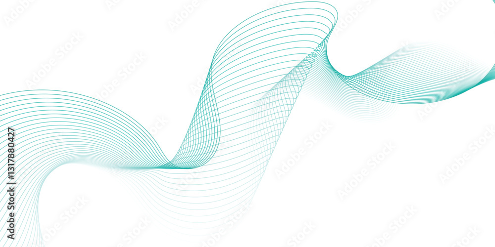 Poster a dynamic abstract design featuring teal-colored, layered lines creating flowing wave patterns again