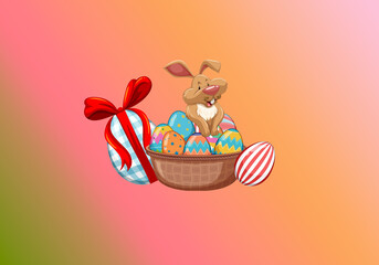 Easter Basket with Easter Eggs and Bunny