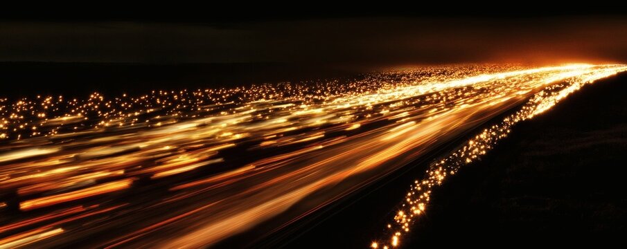A dark photograph depicting streaks of light on a black background