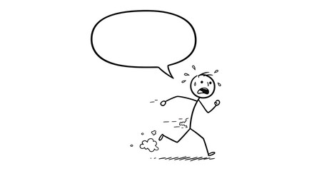 Stick Figure Running in Panic with Speech Bubble for Dialogue or Message