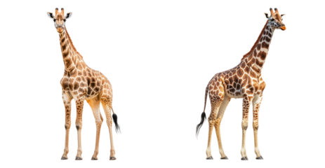Two Giraffes Standing Tall on a White Background, PNG bundle collection, Isolated on Transparent Background