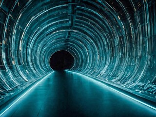 Fototapeta premium Abstract teal V-shaped data stream tunnel.