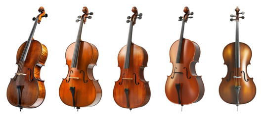 Collection of Various Violin Designs Showcasing Craftsmanship Styles, PNG bundle collection, Isolated on Transparent Background