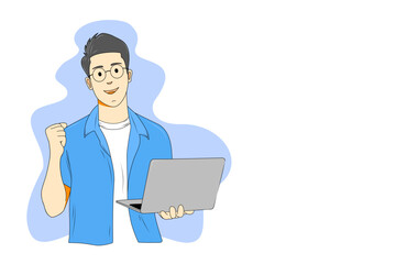 young doctor, bussines man, boy, student, with laptop
