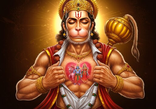 Bhakta Hanuman: The Divine Devotion Revealed &ndash; Lord Rama and Sita Residing in His Heart, loyalty, courage, strength, supreme bhakti, unwavering faith, sacred, hanuman chalisa
