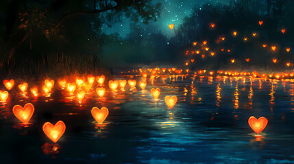 Fototapeta premium romantic riverside lantern