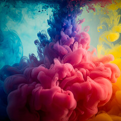Fototapeta premium Colorful ink clouds in water, swirling patterns, vibrant hues, abstract art, liquid motion, close-up shot, ethereal feel, dreamy texture