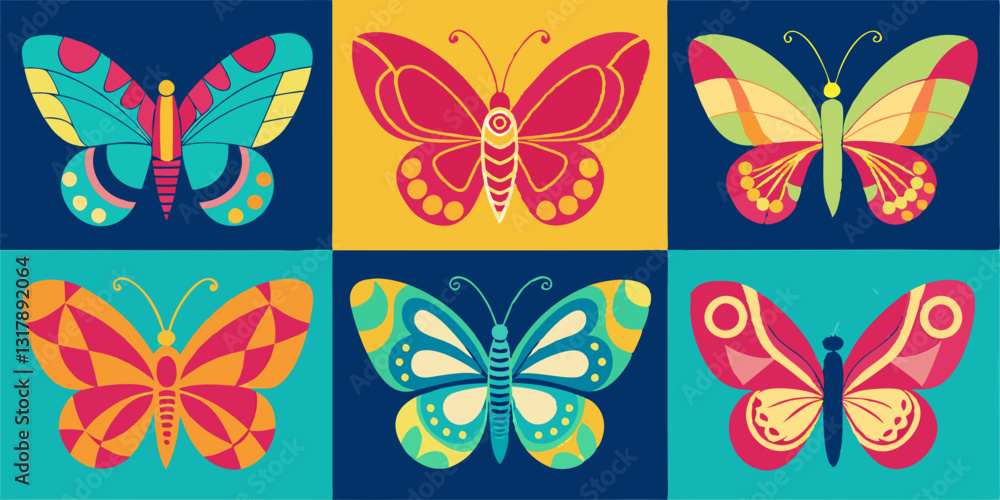Poster set of butterflies set of colorful butterflies set of vector butterflies