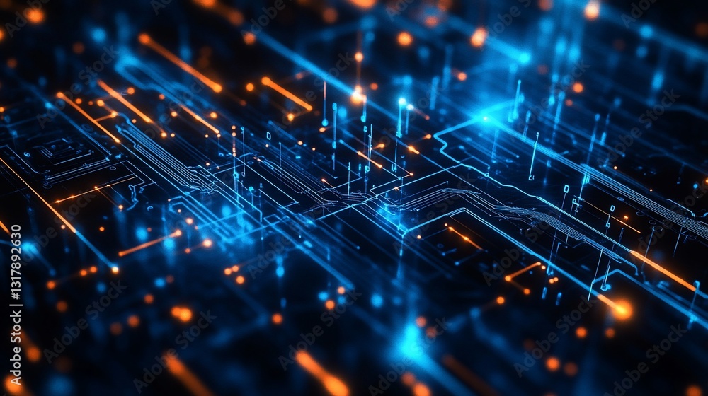 Poster abstract digital circuitry network data flow visualization futuristic technology