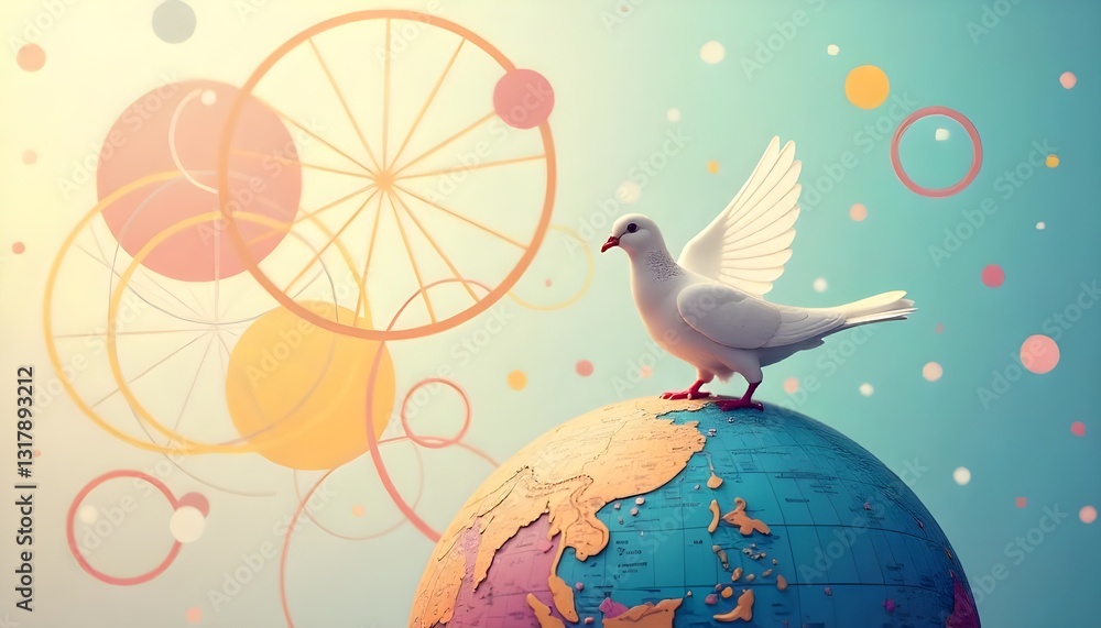 Aufkleber a symbolic representation of racial harmony, such as a dove perched on a globe or interconnected cir