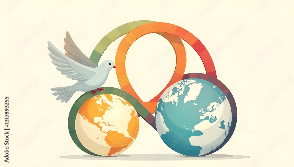 Poster A symbolic representation of racial harmony, such as a dove perched on a globe or interconnected circles of different colors