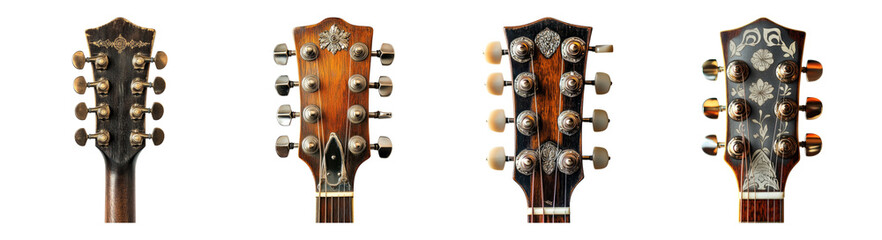 Traditional Guitar Headstock Designs Showcasing Unique Craftsmanship, PNG bundle collection, Isolated on Transparent Background