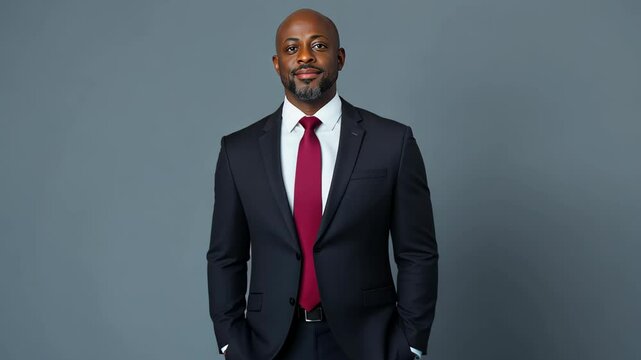 Confident Businessman in Suit with Laptop against Grey Background Showing Professionalism Leadership and Tech Savvy Vibe