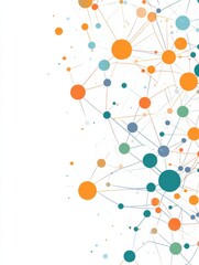 Abstract AI Network Pattern with Orange, Blue, and Green Dots on White Background