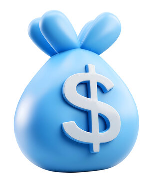 3D Blue Money bag with dollar icon Cash interest rate business and finance return on investment financial solution prepayment and down payment concept 3d vector icon Cartoon minimal style