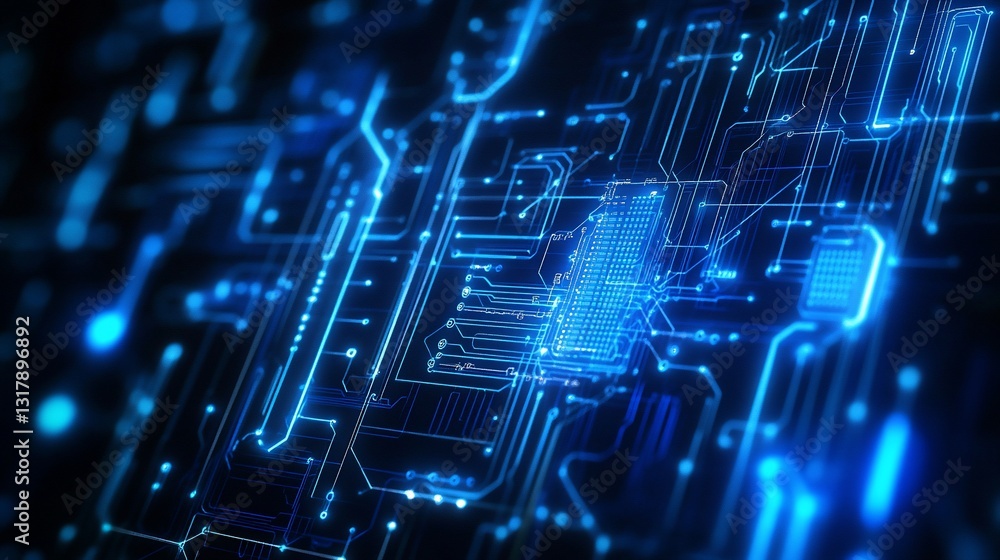 Aufkleber abstract digital circuit board technology background futuristic glowing blue lines and nodes network