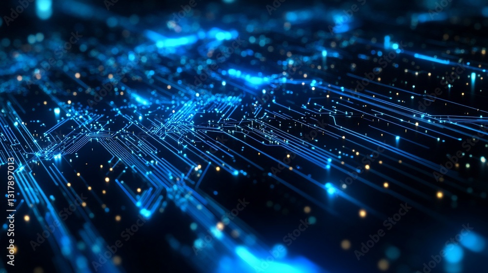 Poster abstract digital network circuit board glowing lines futuristic technology background