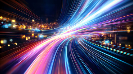Fototapeta premium Dynamic Light Trails In Vibrant City At Night With Motion Blur Capturing Urban Speed And Energy