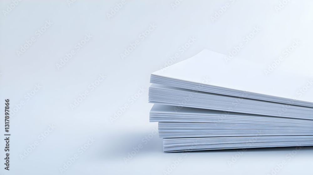 Aufkleber stack of white paper sheets on a minimalist white background with soft lighting