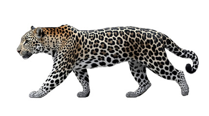 Fototapeta premium Leopard in motion: A captivating view of a leopard prowling gracefully, with its spotted fur and powerful physique on display, capturing the essence of wild beauty and raw elegance.