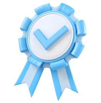 3d checkmark iocn on badge with ribbons 3d quarantee customer symbol Vector illustration on transparent background
