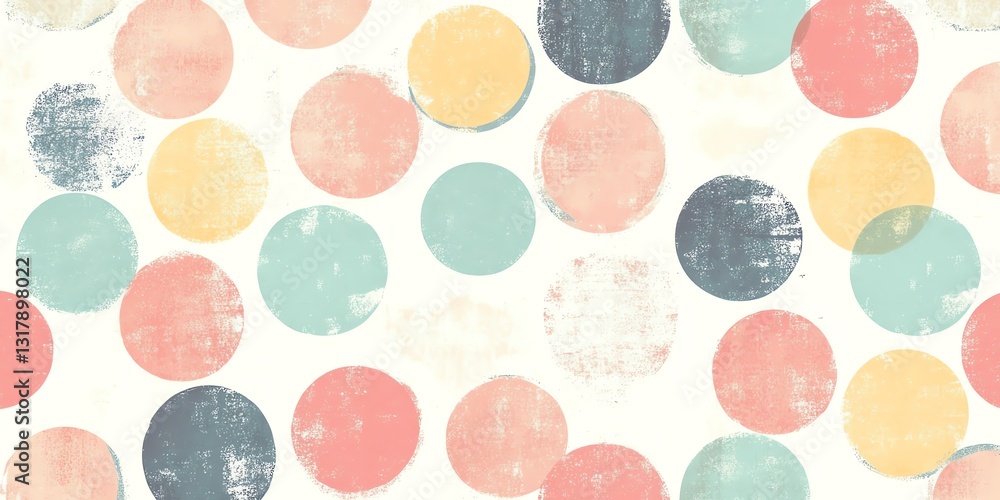 Poster colorful abstract pattern featuring circles of varying sizes and hues on a light background