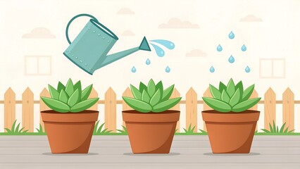 Watering Succulents Garden Plants Growing Potted Flowers Backyard
