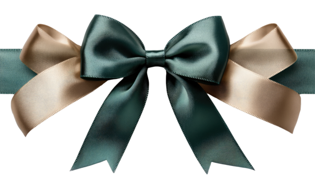 Elegant Bow: A sophisticated satin bow, in a mix of teal and beige shades, is perfectly arranged and adds a touch of class and festivity to any occasion.