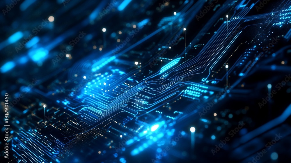 Aufkleber abstract futuristic circuit board glowing blue digital technology network data