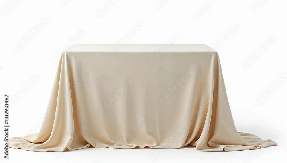 Aufkleber minimalistic shot of draped beige tablecloth isolated against white background. clean design with so