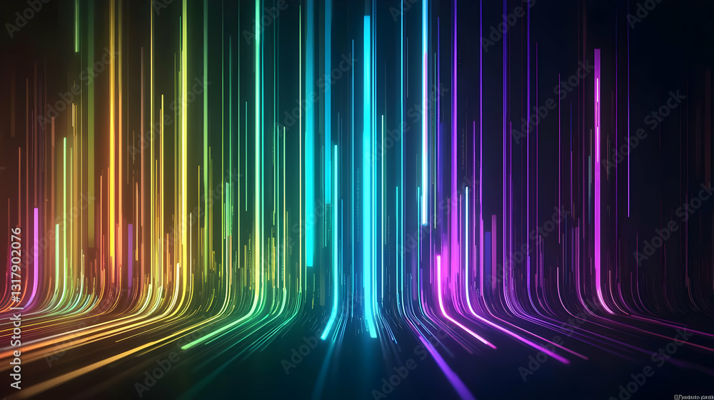 Poster vivid vertical glowing lines with colorful spectrum on a dark background abstract digital art light 