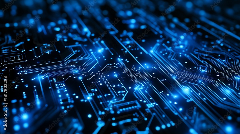 Poster abstract closeup of illuminated circuit board digital technology and networking concept