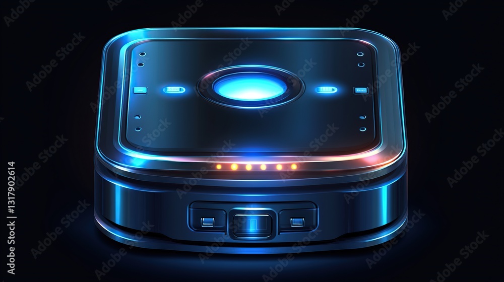 Poster futuristic square device with glowing controls