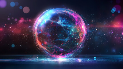 Obraz premium Abstract glowing sphere with digital elements. Dazzling Spectrum. Illustration