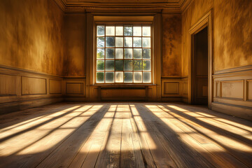 Obraz premium Light Streams into an Abandoned Corridor Creating Moody Architectural Shadows