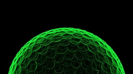 Green hologram golf ball on black background.
Bright SciFi style.Seamless animation. 
 - Powered by Adobe