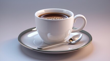 Obraz premium A steaming cup of coffee on a saucer with a spoon, perfect for morning routines and cozy moment